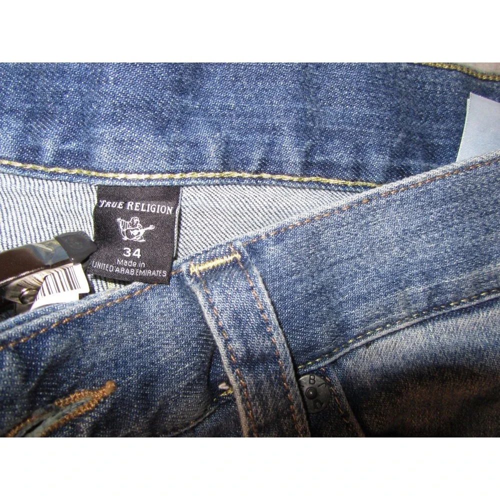 True Religion Mens Ricky Flap‎ Denim Shorts Medium Wash Blue Size 34 Horseshoe